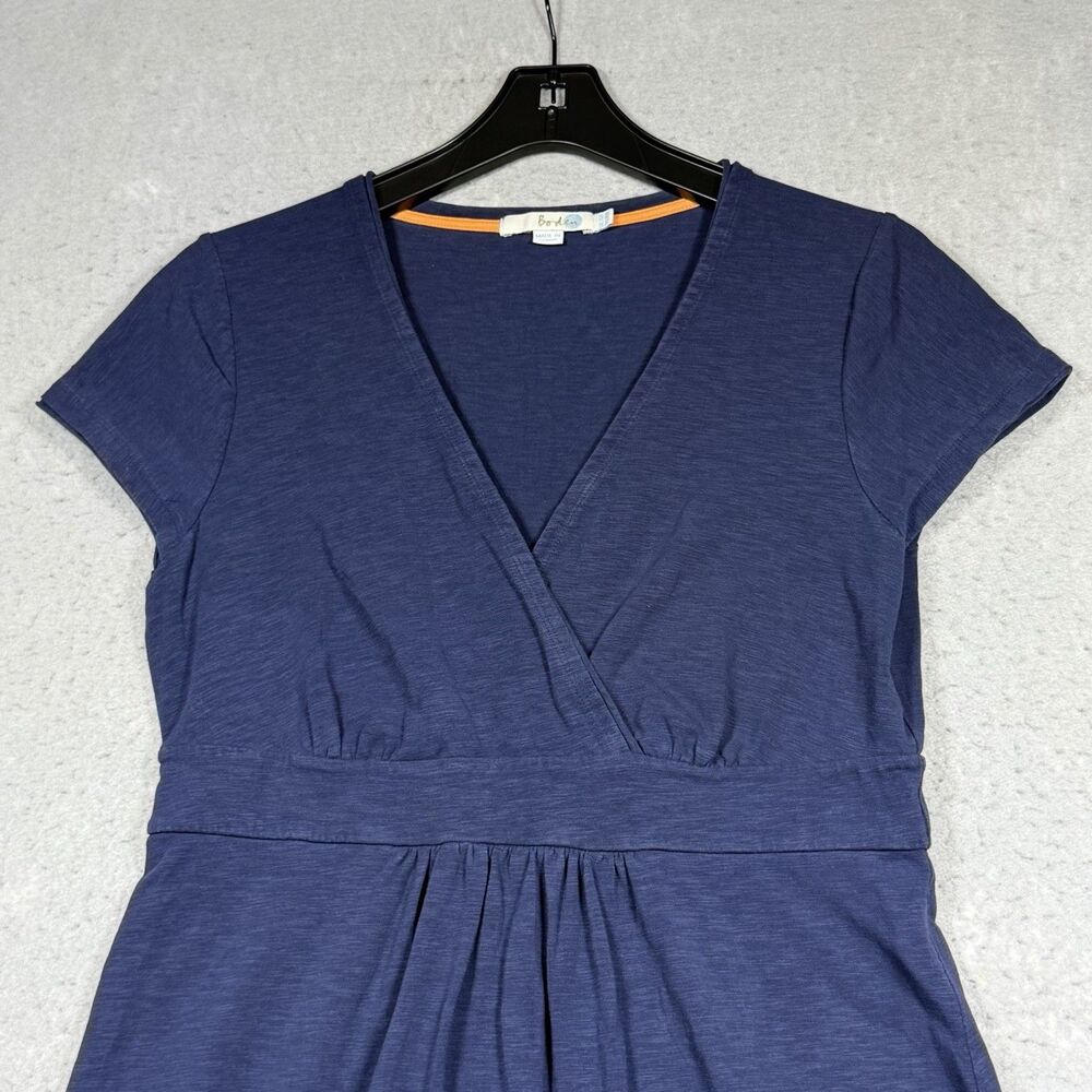 Boden Dress Women’s 10 Blue Short Sleeve V Neck Jersey Wrap Knee Length Casual - Picture 2 of 9